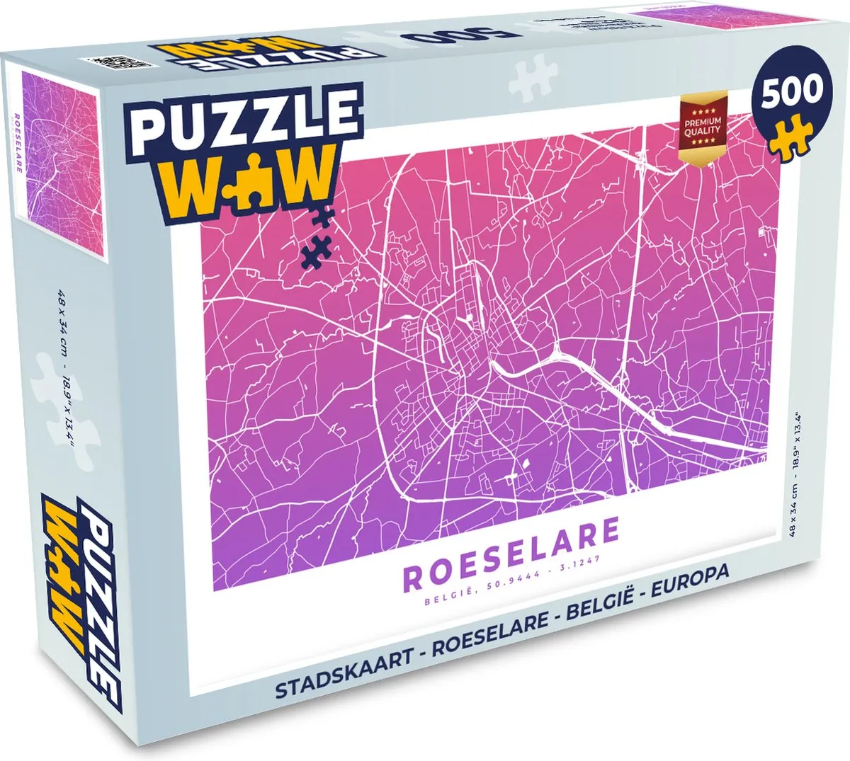 PuzzleWow Stadskaart Roeselare België Legpuzzel 500 Stuks