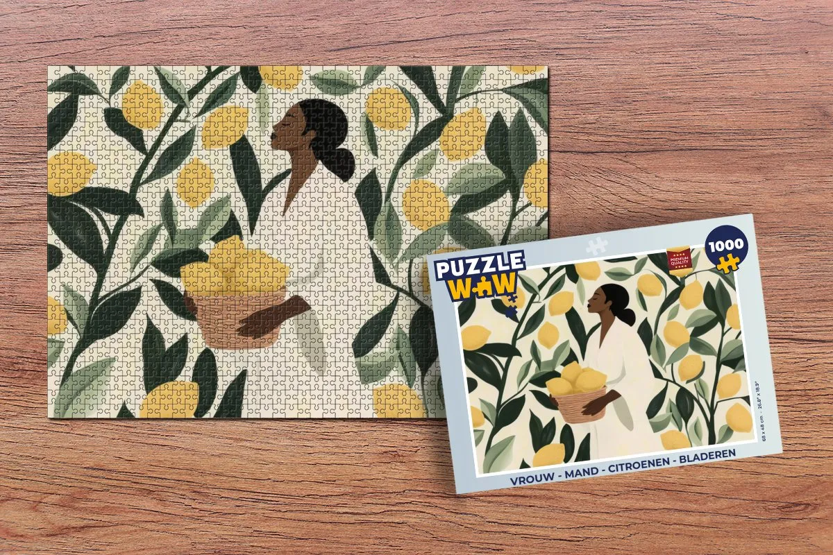 PuzzleWow Legpuzzel 1000 Stuks - Vrouw Citroenen Bladeren