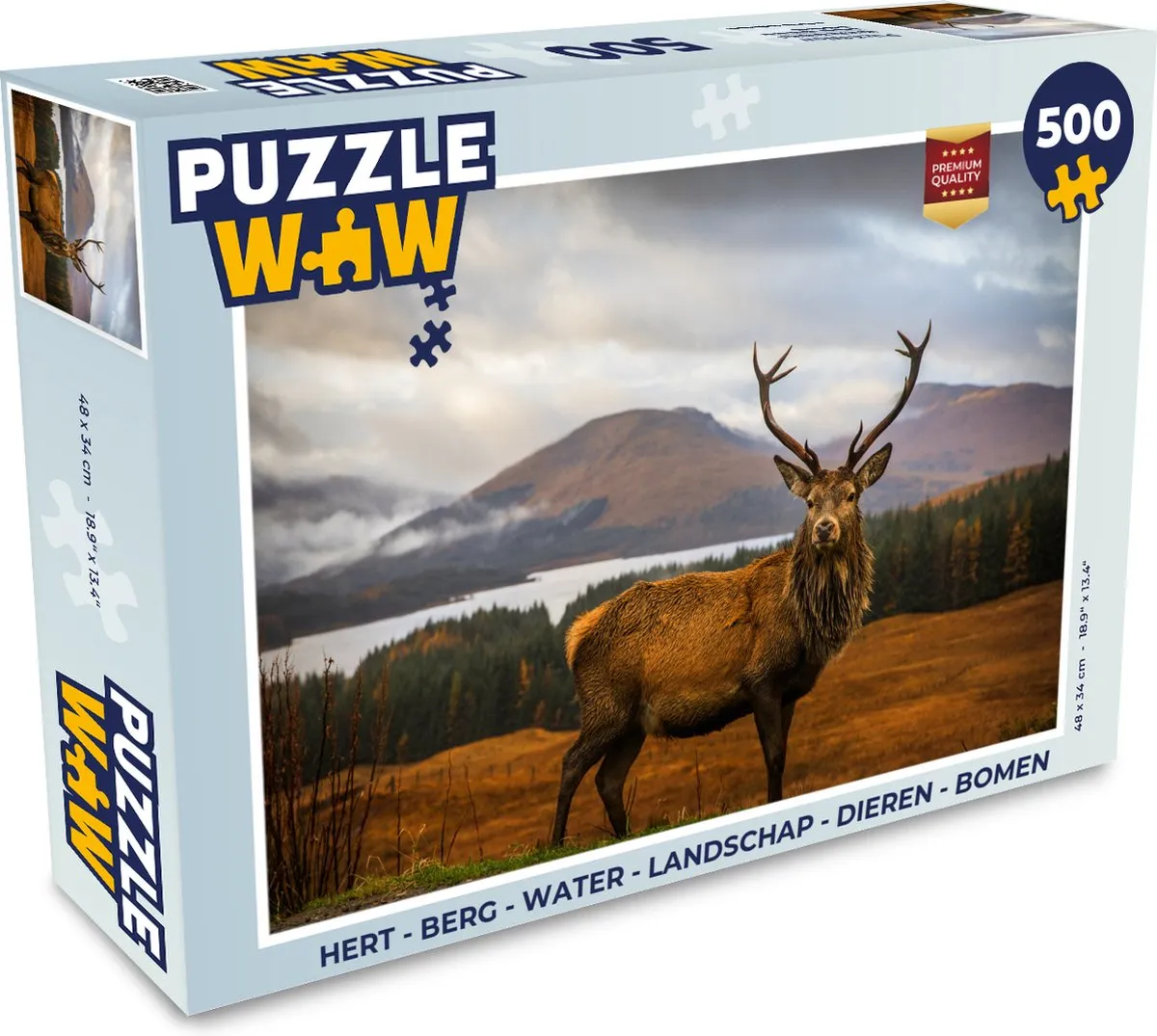 PuzzleWow Legpuzzel Hert Berg Water Landschap Dieren Bomen 500 Stuks - Multicolor