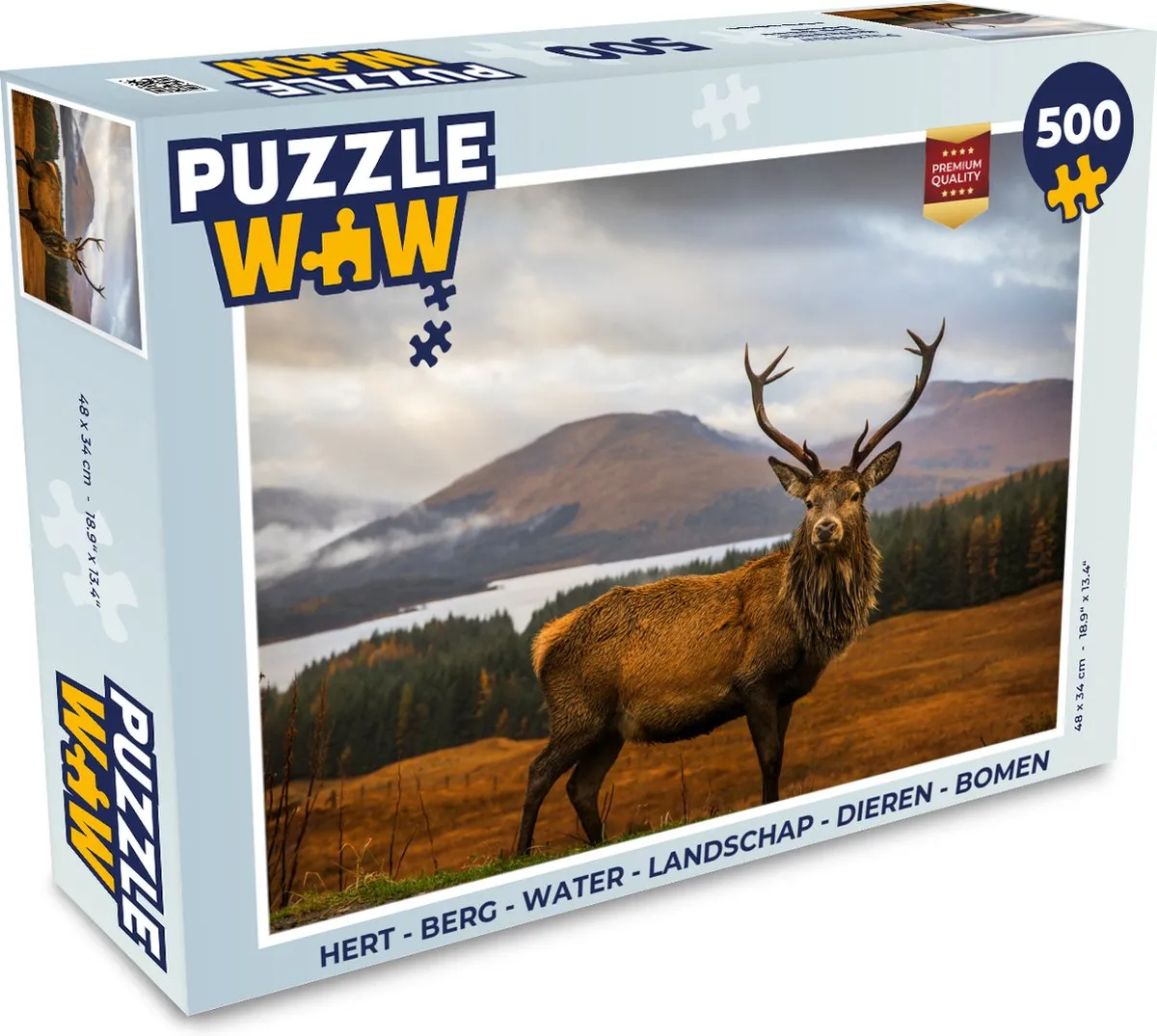 PuzzleWow Legpuzzel Hert Berg Water Landschap Dieren Bomen 500 Stuks - Multicolor
