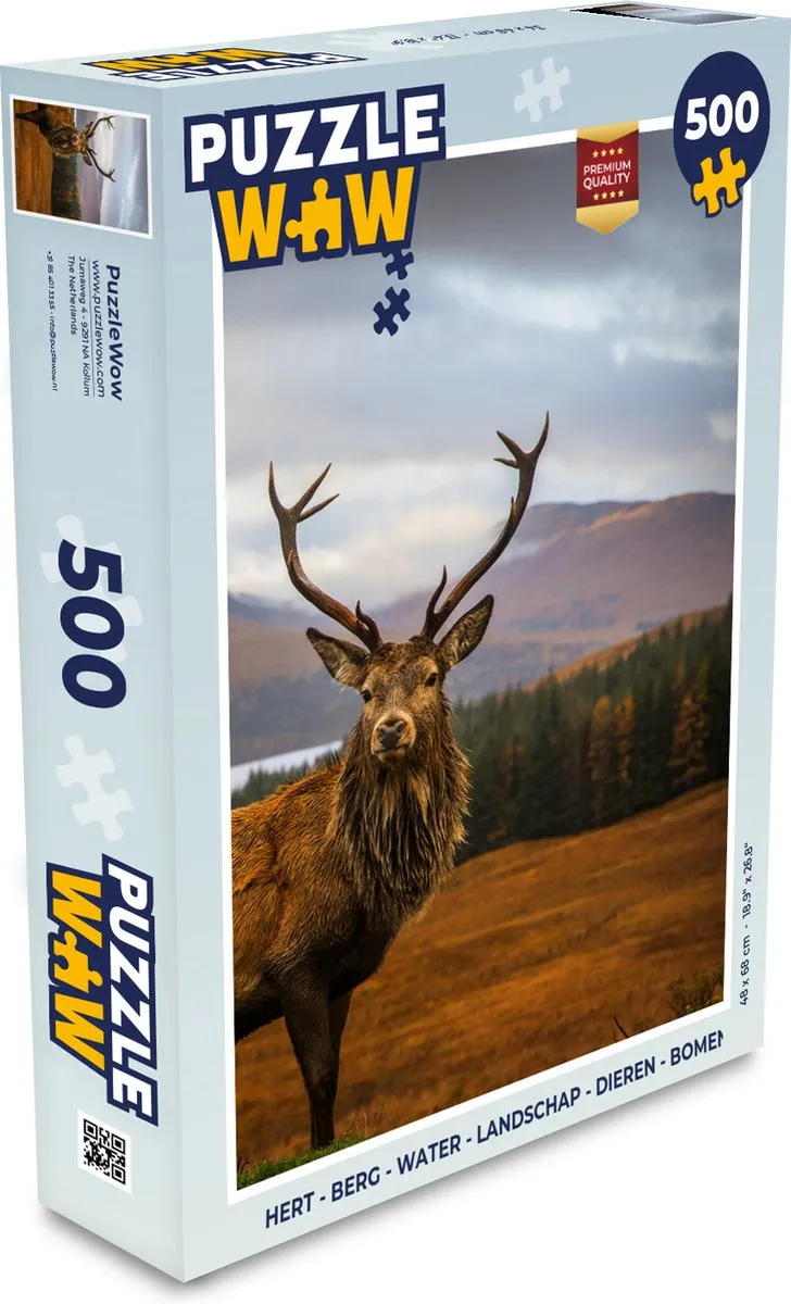 PuzzleWow Legpuzzel Hert Berg Water Landschap Dieren Bomen 500 Stuks - Multicolor