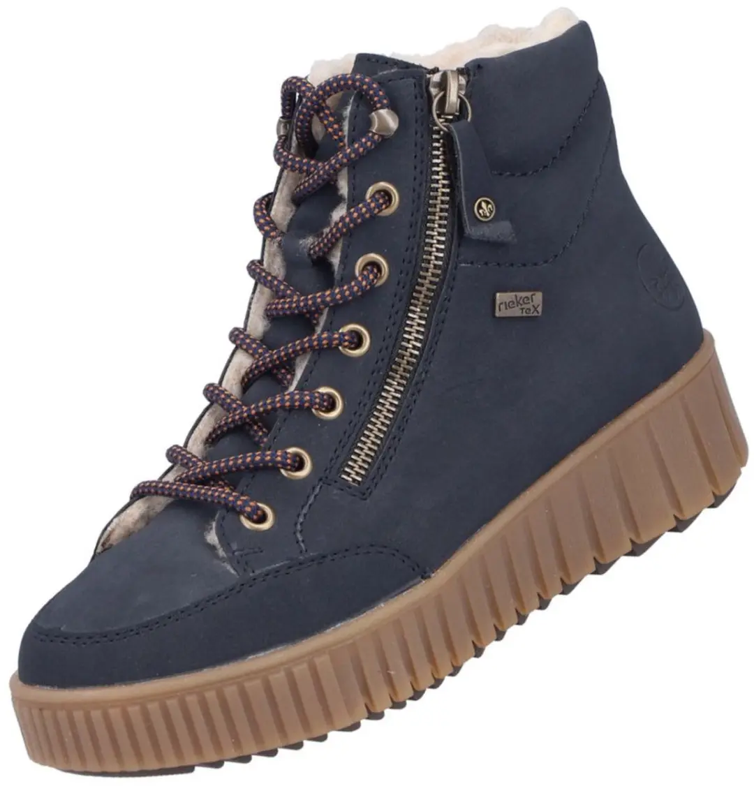 Rieker dames TEX platform enkellaarsje blauw gevoerd
