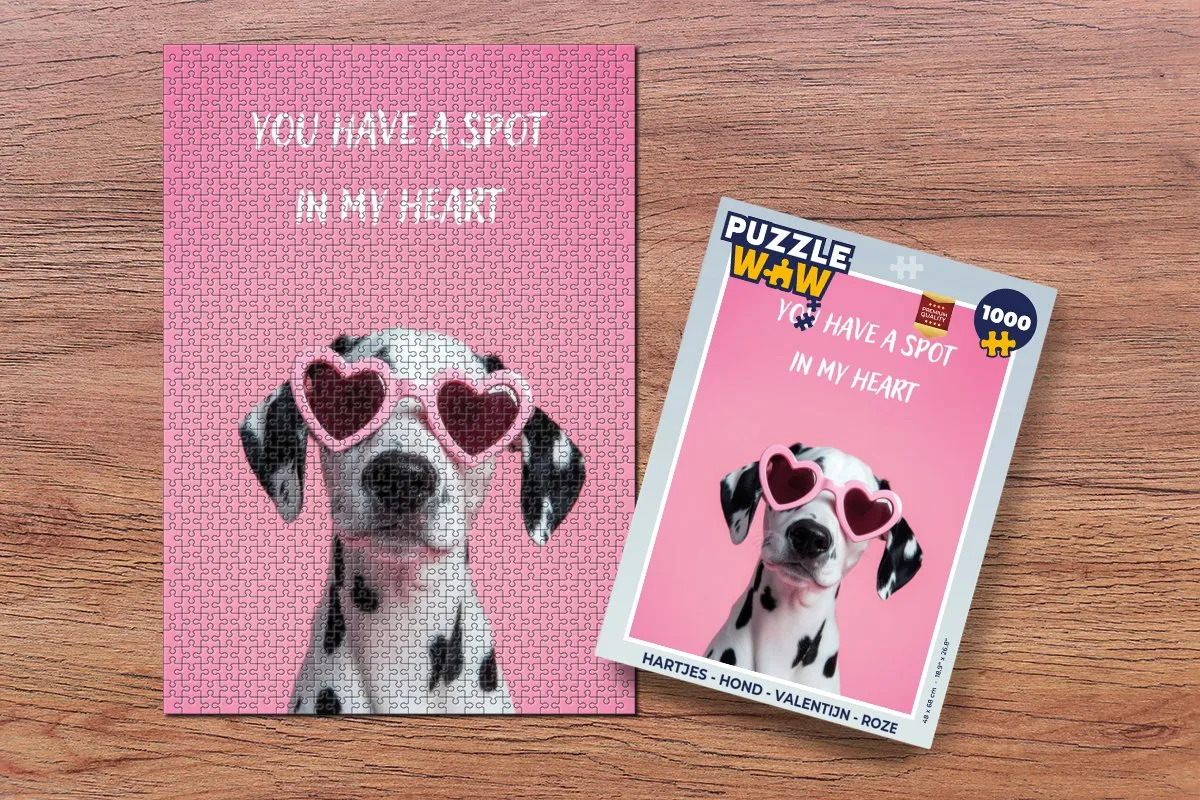 PuzzleWow Legpuzzel Hartjes Hond Roze 1000 Stuks