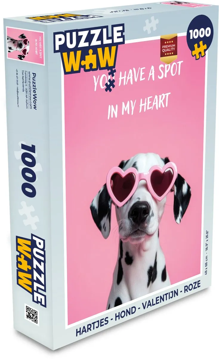 PuzzleWow Legpuzzel Hartjes Hond Roze 1000 Stuks