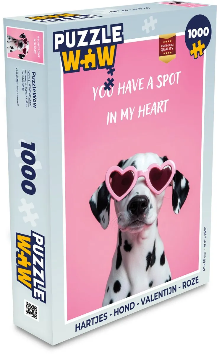 PuzzleWow Legpuzzel Hartjes Hond Roze 1000 Stuks