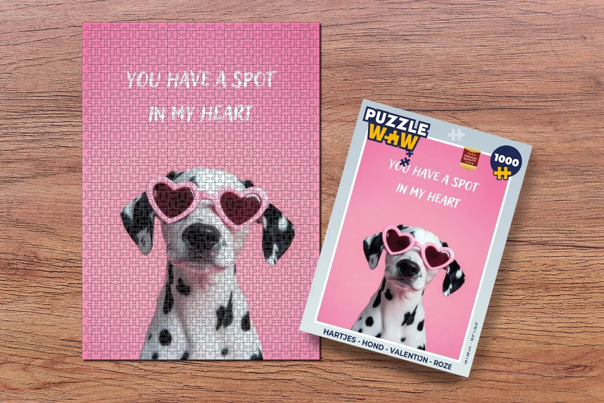 PuzzleWow Legpuzzel Hartjes Hond Roze 1000 Stuks