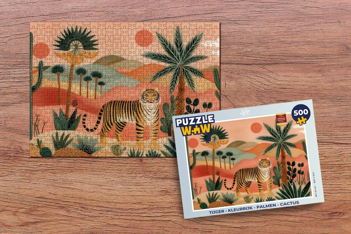 PuzzleWow Tijger Palmen Cactus Legpuzzel 500 Stuks
