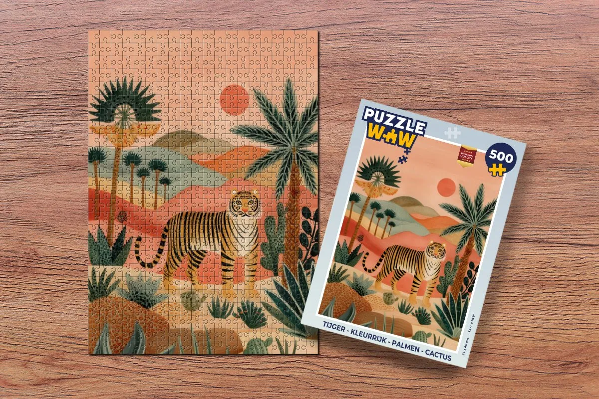 PuzzleWow Tijger Palmen Cactus Legpuzzel 500 Stuks