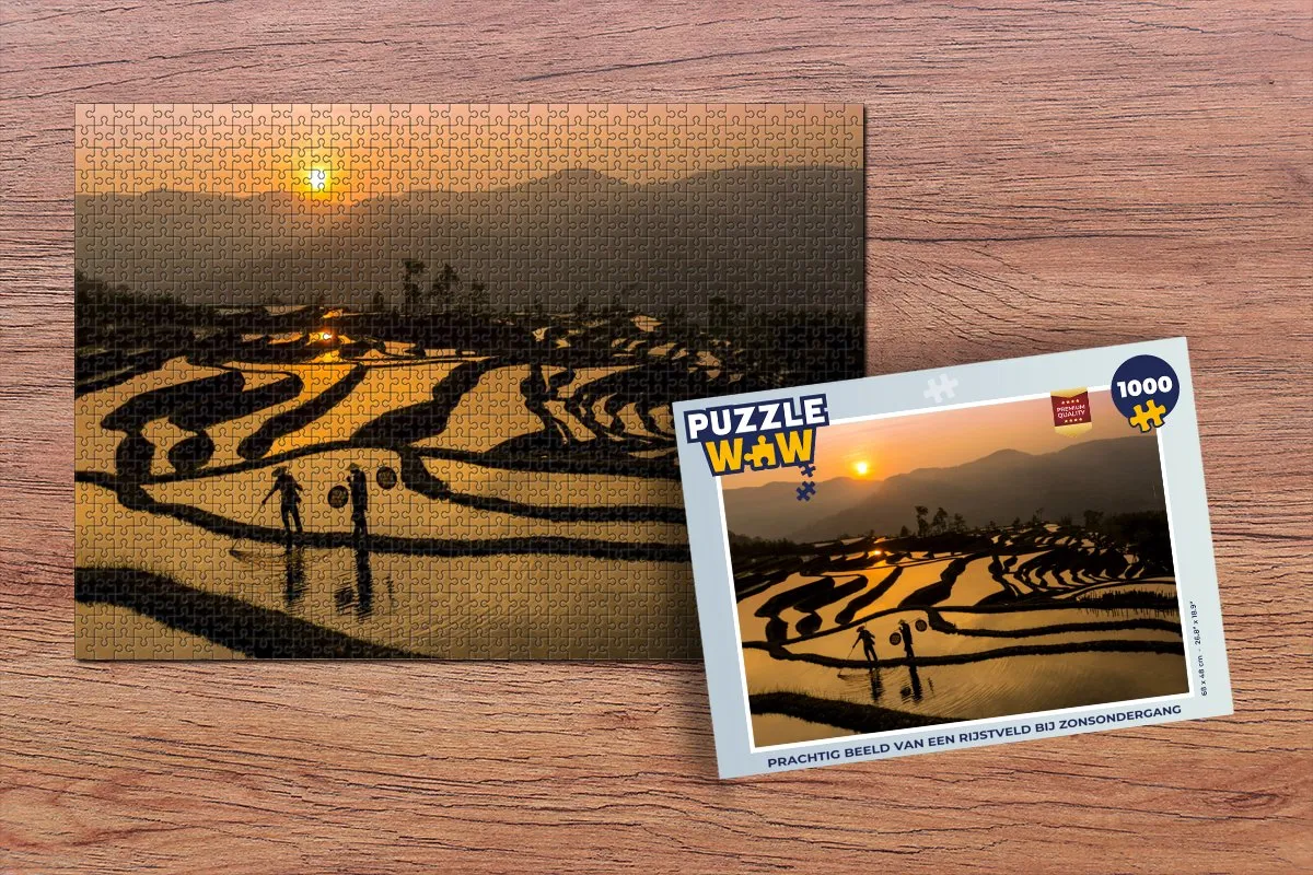 PuzzleWow Legpuzzel Rijstveld Zonsondergang 1000 Stuks