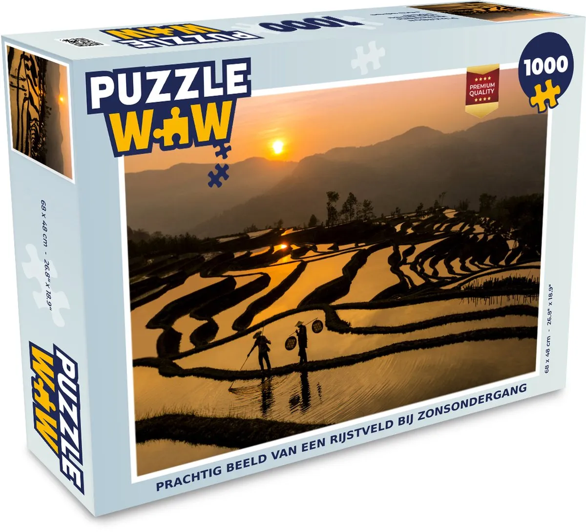 PuzzleWow Legpuzzel Rijstveld Zonsondergang 1000 Stuks - Multicolor