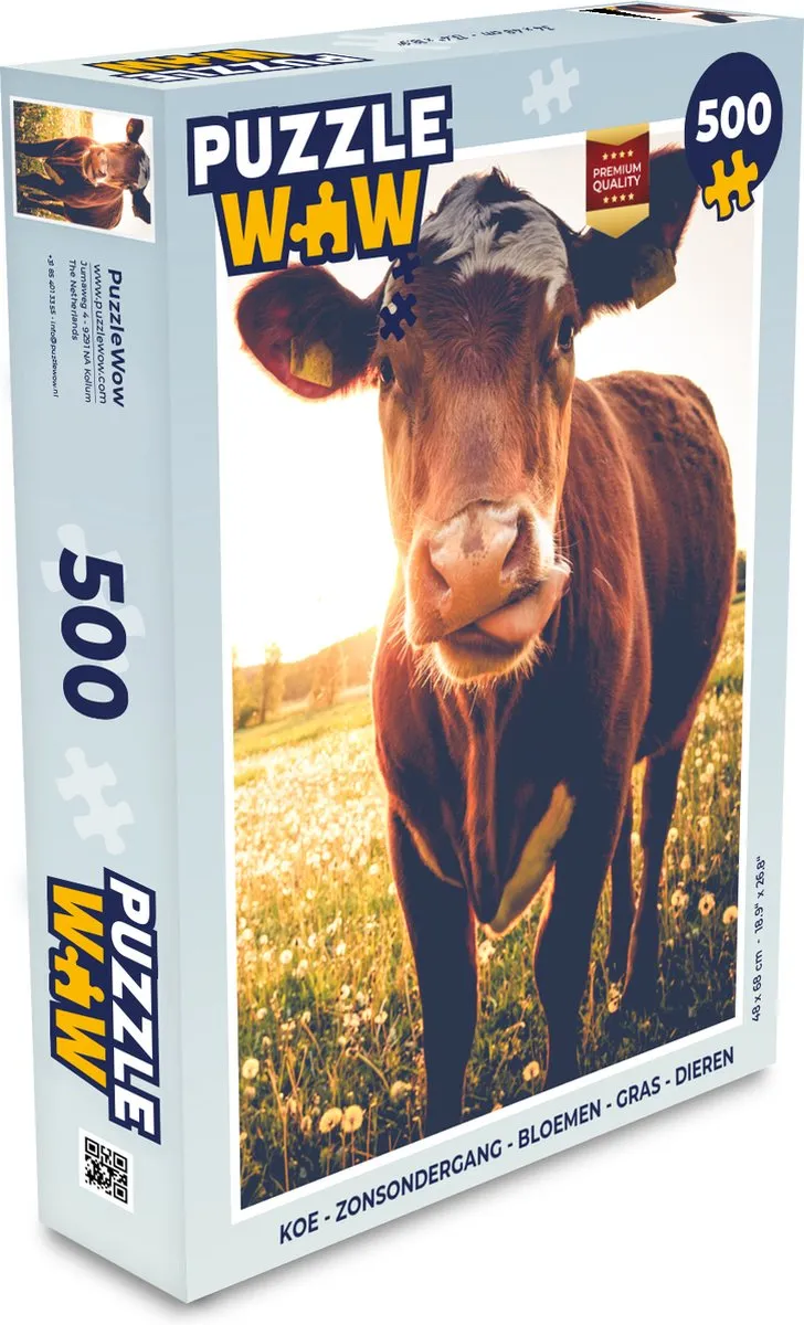 PuzzleWow Puzzel Koe Zonsondergang - 500 Stuks - Multicolor