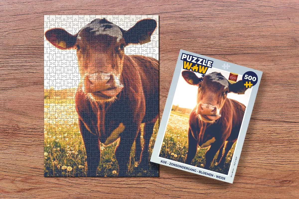 PuzzleWow Puzzel Koe Zonsondergang - 500 Stuks - Multicolor