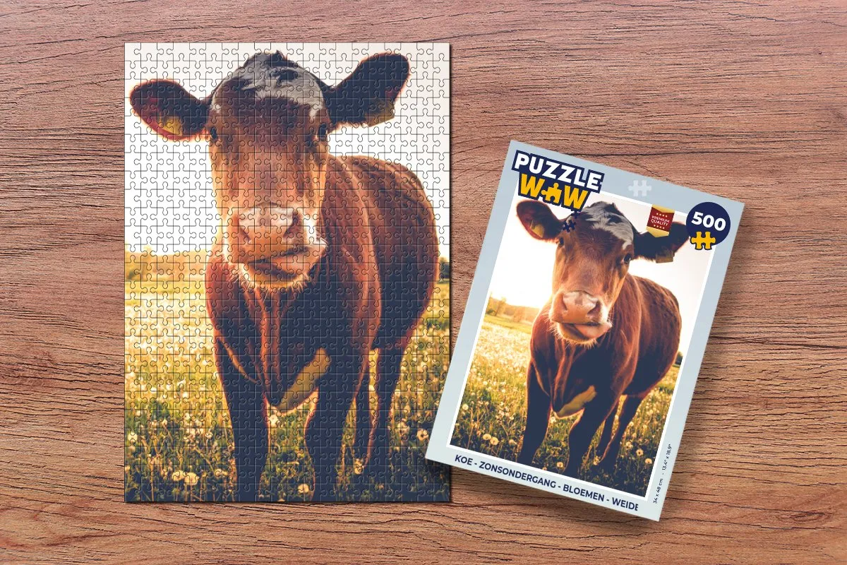 PuzzleWow Puzzel Koe Zonsondergang - 500 Stuks - Multicolor
