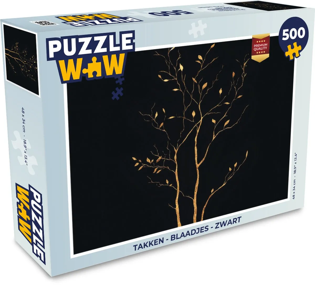 PuzzleWow Legpuzzel 500 Stuks - Takken & Blaadjes - Zwart
