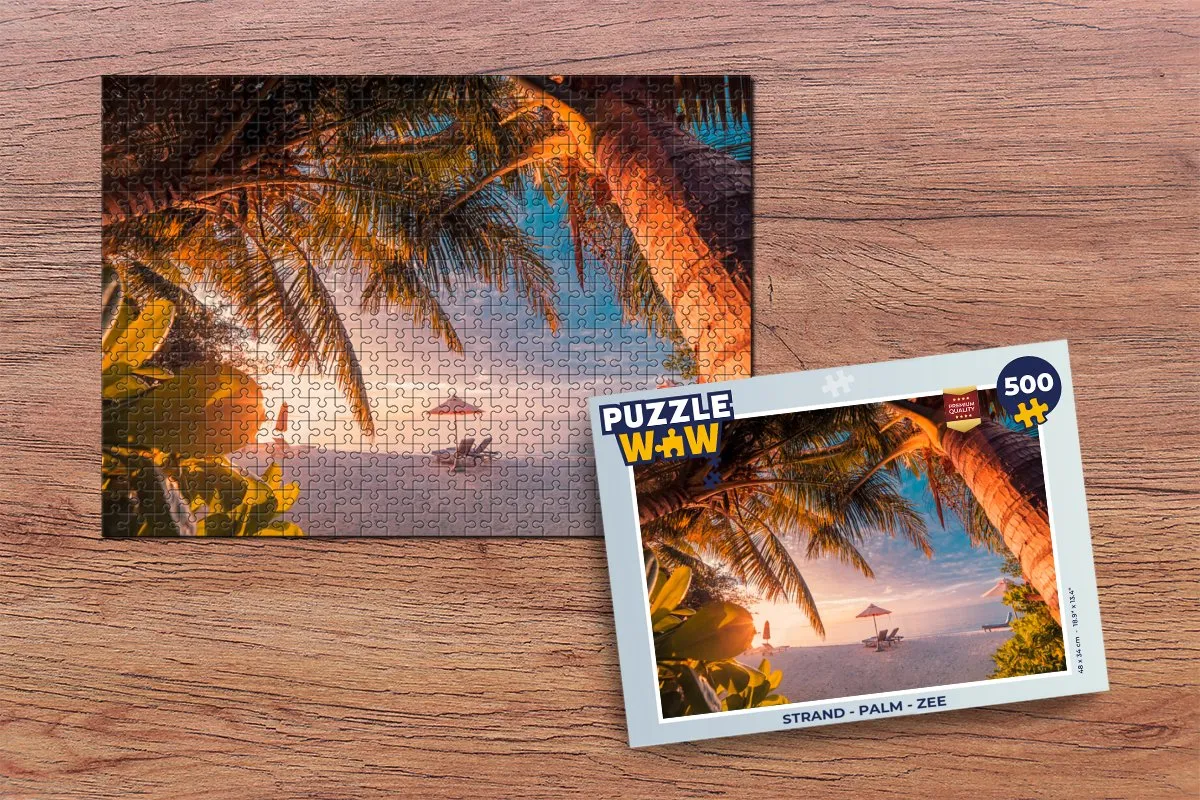 PuzzleWow Legpuzzel 500 Stuks - Strand Palm Zee - Multicolor