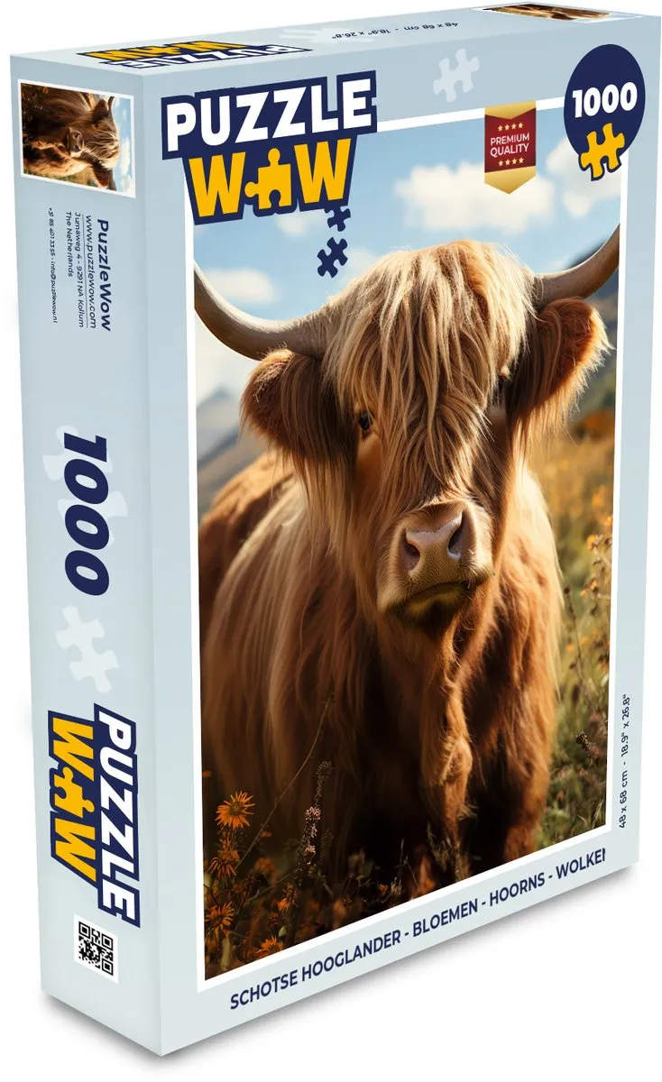 PuzzleWow Schotse Hooglander Bloemen Wolken Puzzel