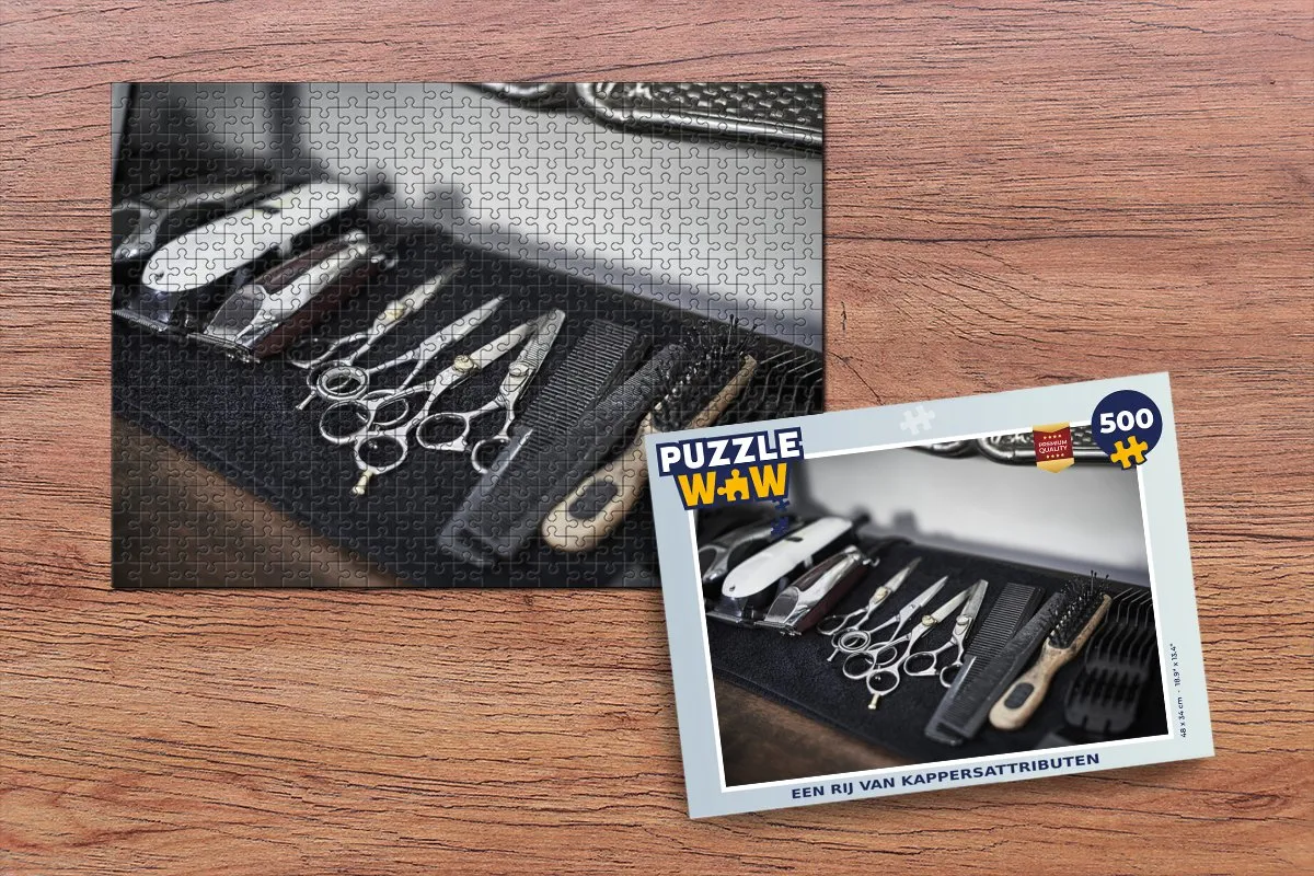 PuzzleWow Legpuzzel Een rij van kappersattributen 500 Stuks
