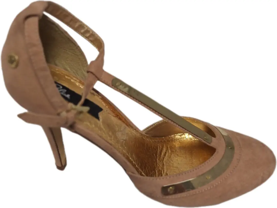 BLINK-PUMP-FAKE SUEDE-NUDE-GOLDDETAILS-HAK 8CM-SIZE 38