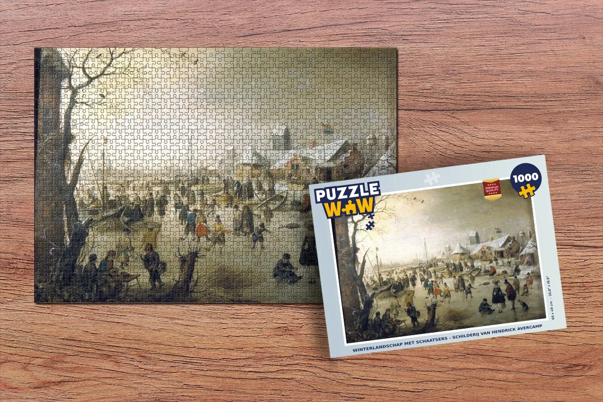 PuzzleWow Winterlandschap met schaatsers Legpuzzel 1000 Stuks - Multicolor