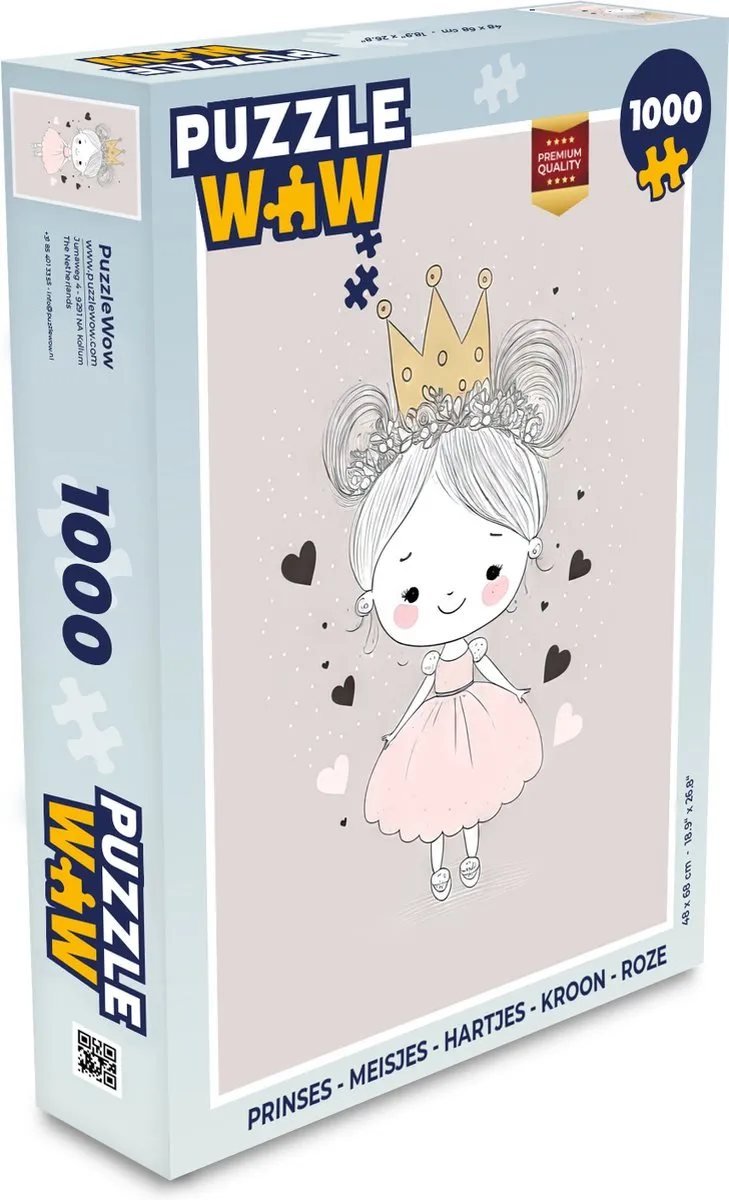 PuzzleWow Legpuzzel 1000 Stuks - Hartjes & Kroon - Roze