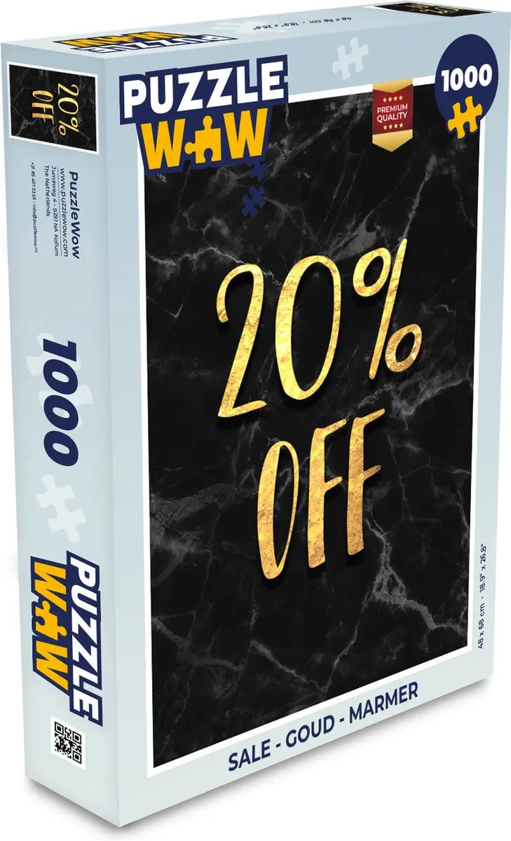 PuzzleWow Legpuzzel 1000 Stuks - Goud Marmer Multicolor