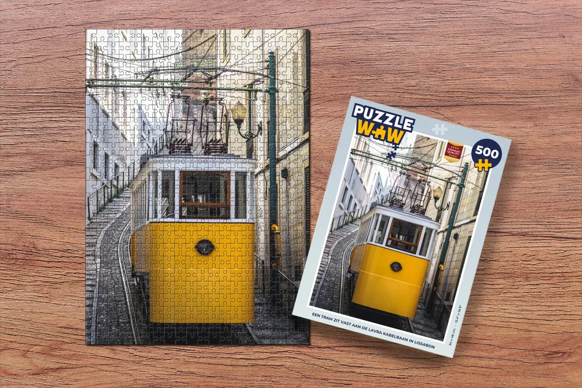 PuzzleWow Legpuzzel Een tram aan de Lavra kabelbaan Lissabon 500 Stuks - Multicolor