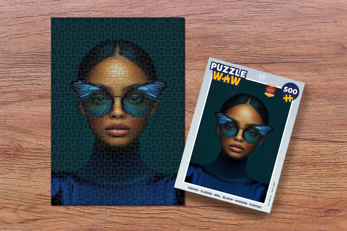 PuzzleWow Vlinder Bril Portret Legpuzzel 500 Stuks - Blauw