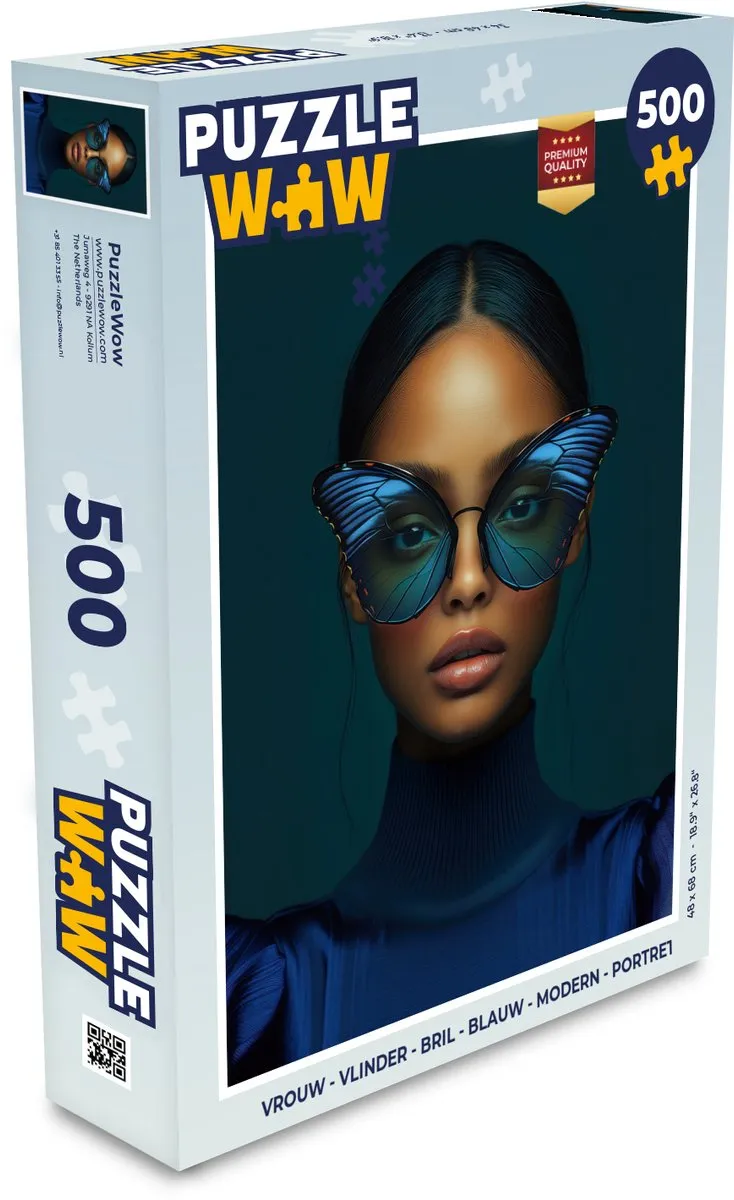 PuzzleWow Vlinder Bril Portret Legpuzzel 500 Stuks - Blauw