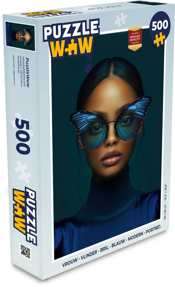 PuzzleWow Vlinder Bril Portret Legpuzzel 500 Stuks - Blauw