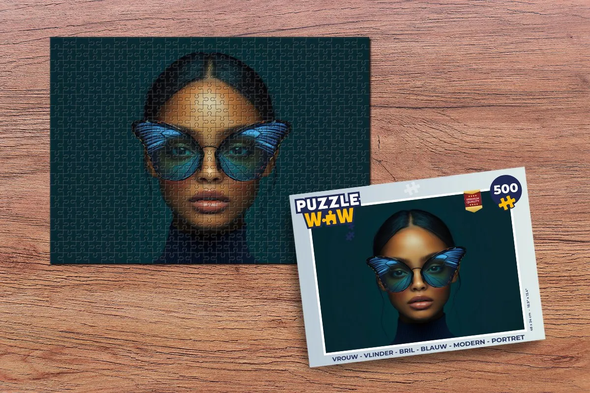 PuzzleWow Vlinder Bril Portret Legpuzzel 500 Stuks - Blauw