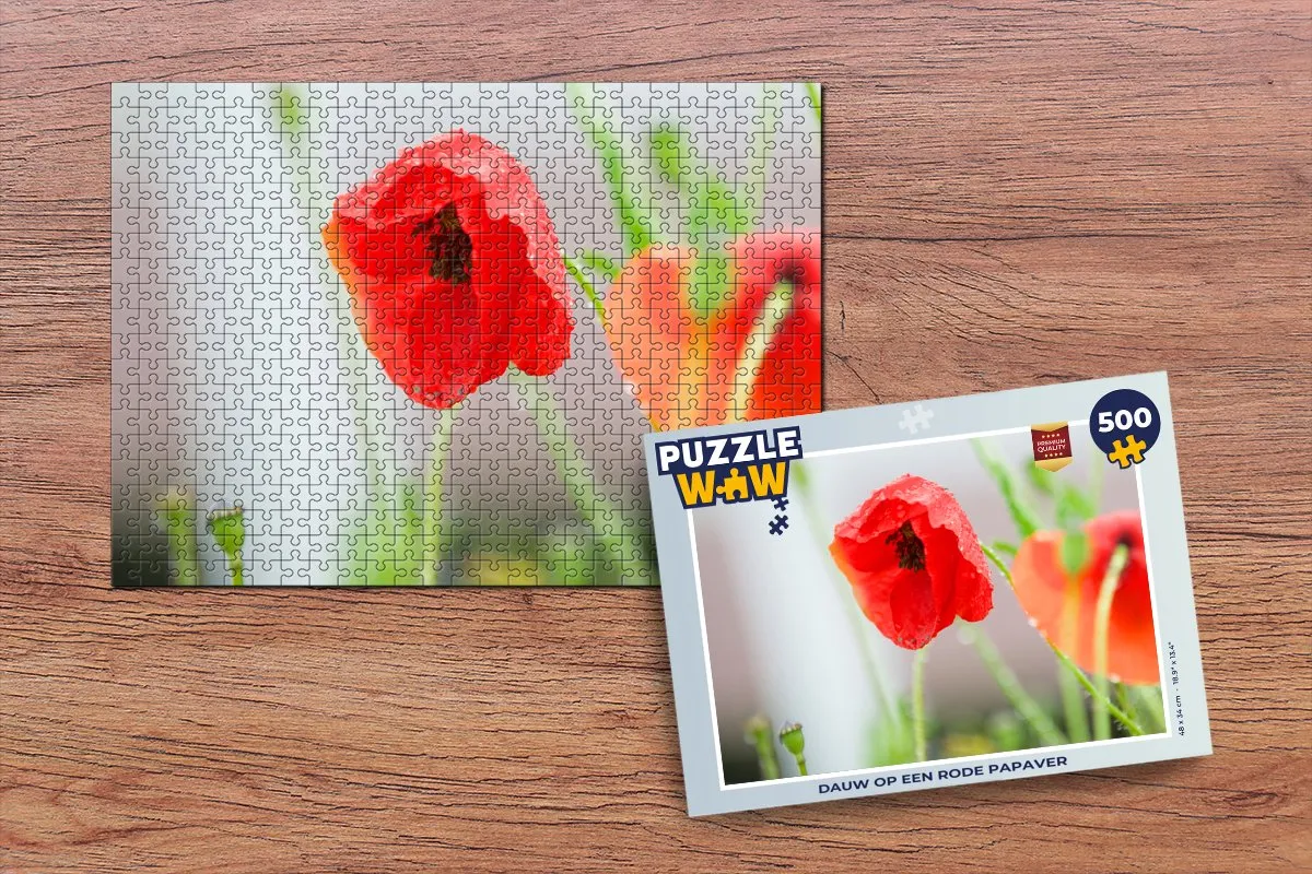 PuzzleWow Dauw op een rode papaver Legpuzzel 500 Stuks - Multicolor