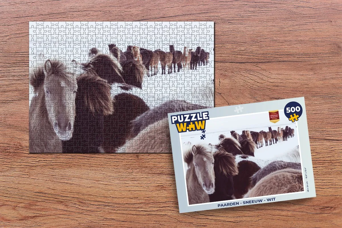 PuzzleWow Paarden Sneeuw Wit Legpuzzel 500 Stuks - Multicolor