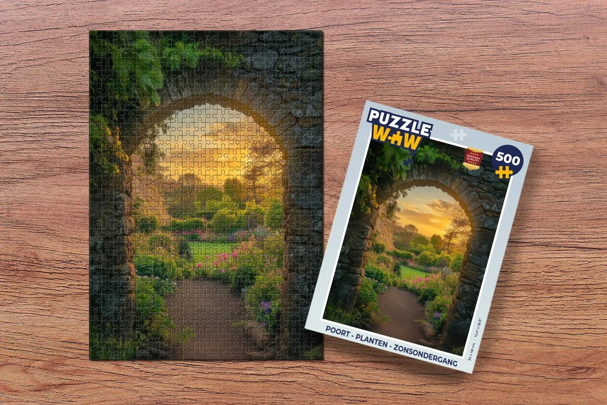 PuzzleWow Zonsondergang Legpuzzel 500 Stuks - Poort & Planten