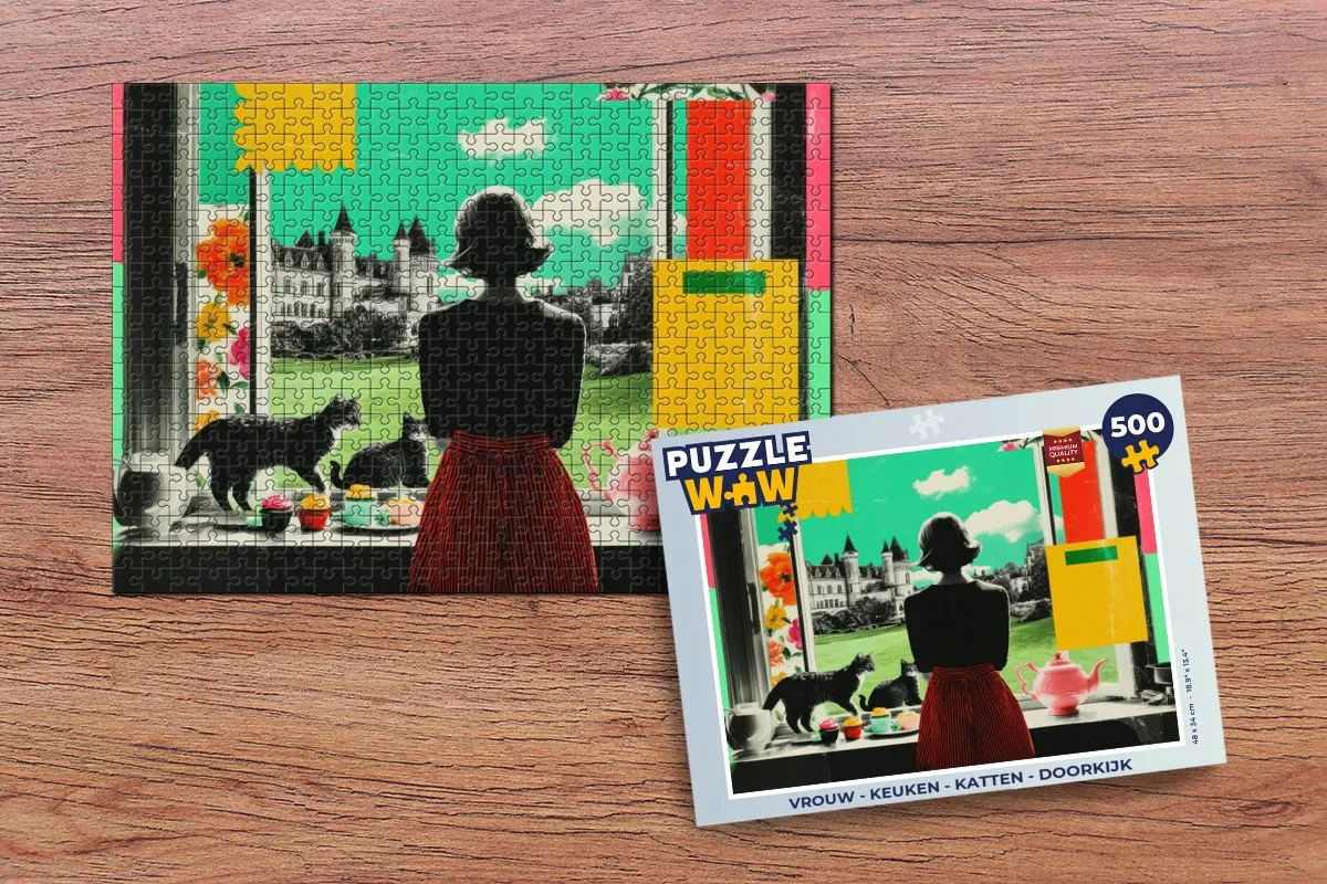 PuzzleWow Vrouw Kat Kasteel Puzzel - 500 Stuks