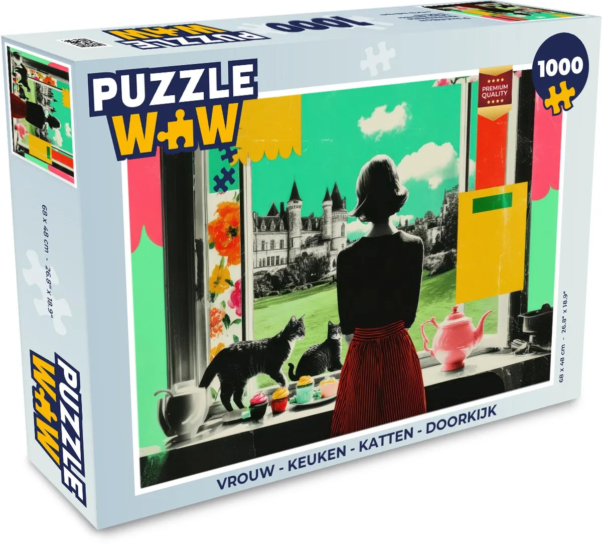 PuzzleWow Vrouw Kat Kasteel Puzzel - 500 Stuks