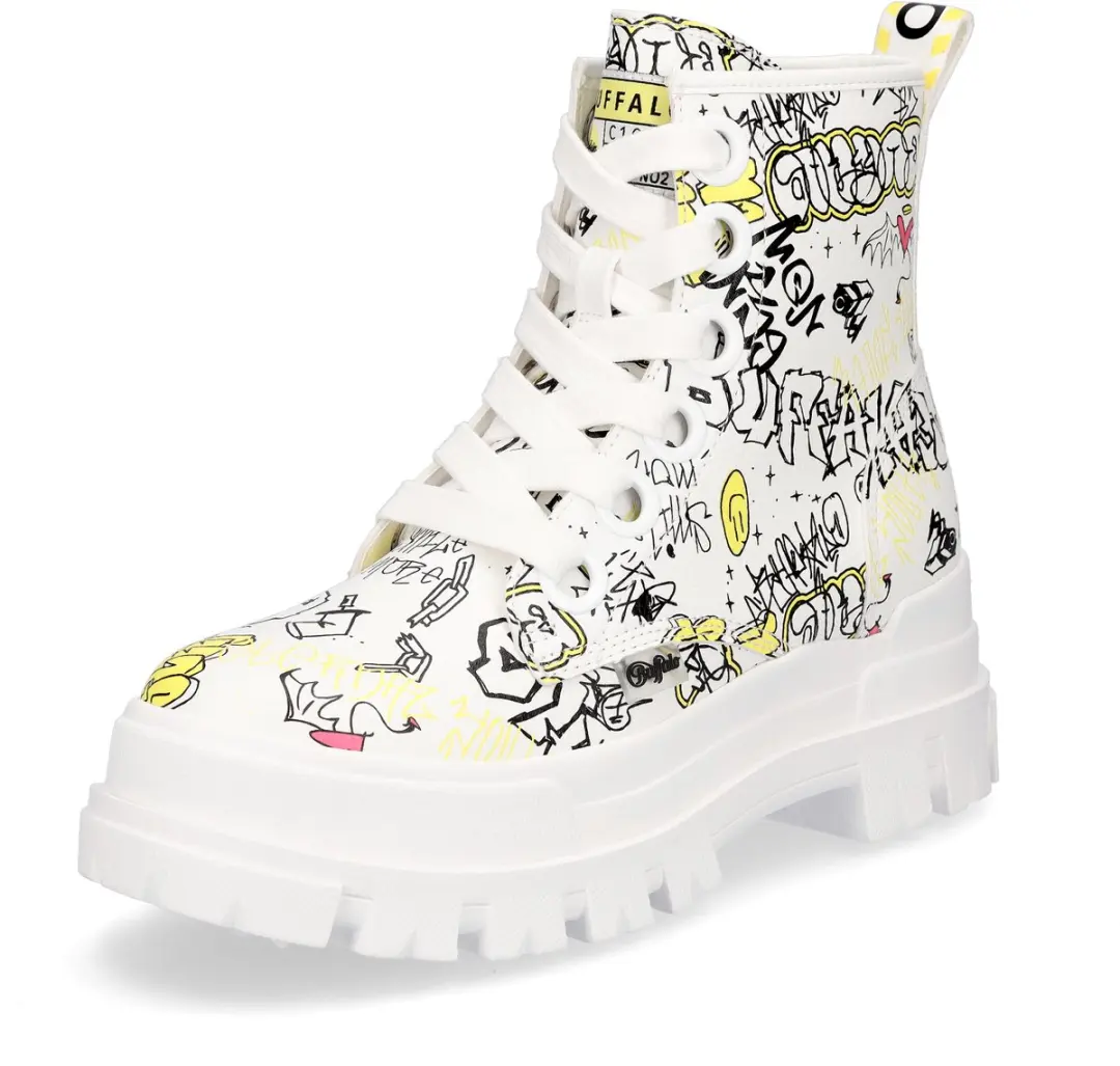 Buffalo dames veterboot Aspha Graffiti wit