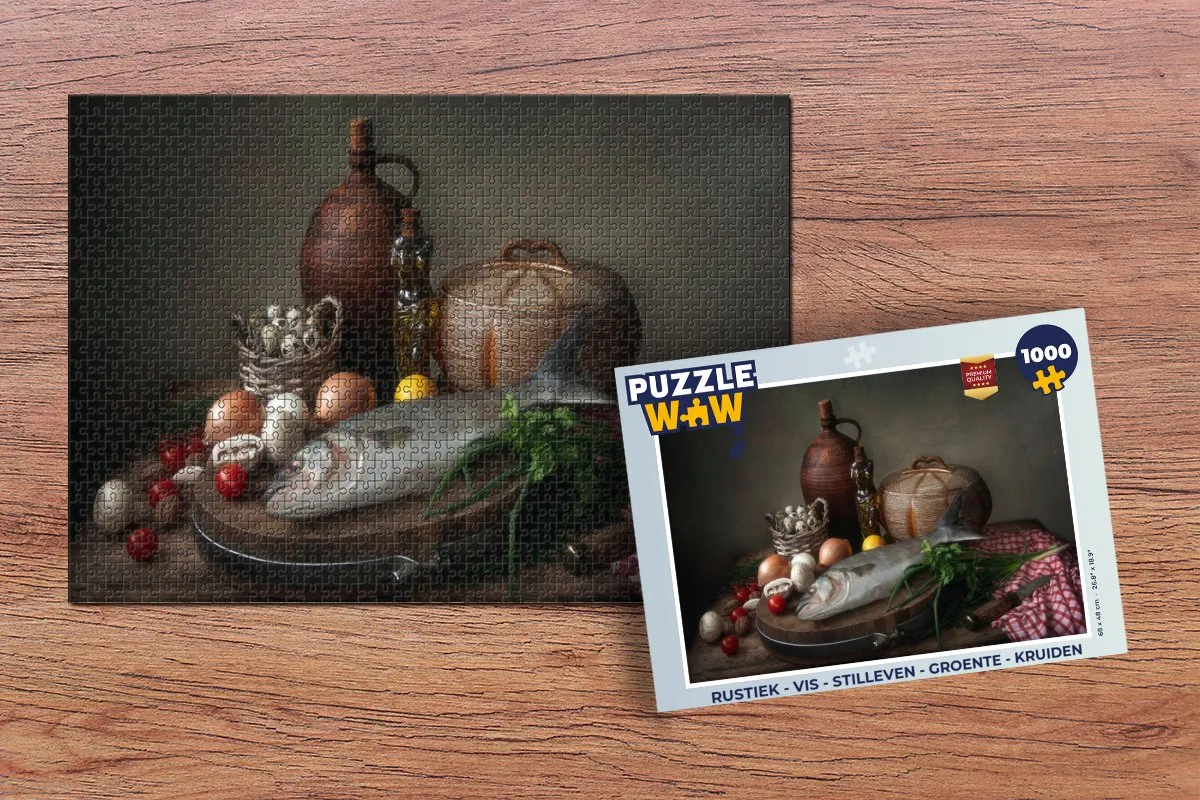 PuzzleWow Rustiek Vis Stilleven Legpuzzel 1000 Stuks - Multicolor