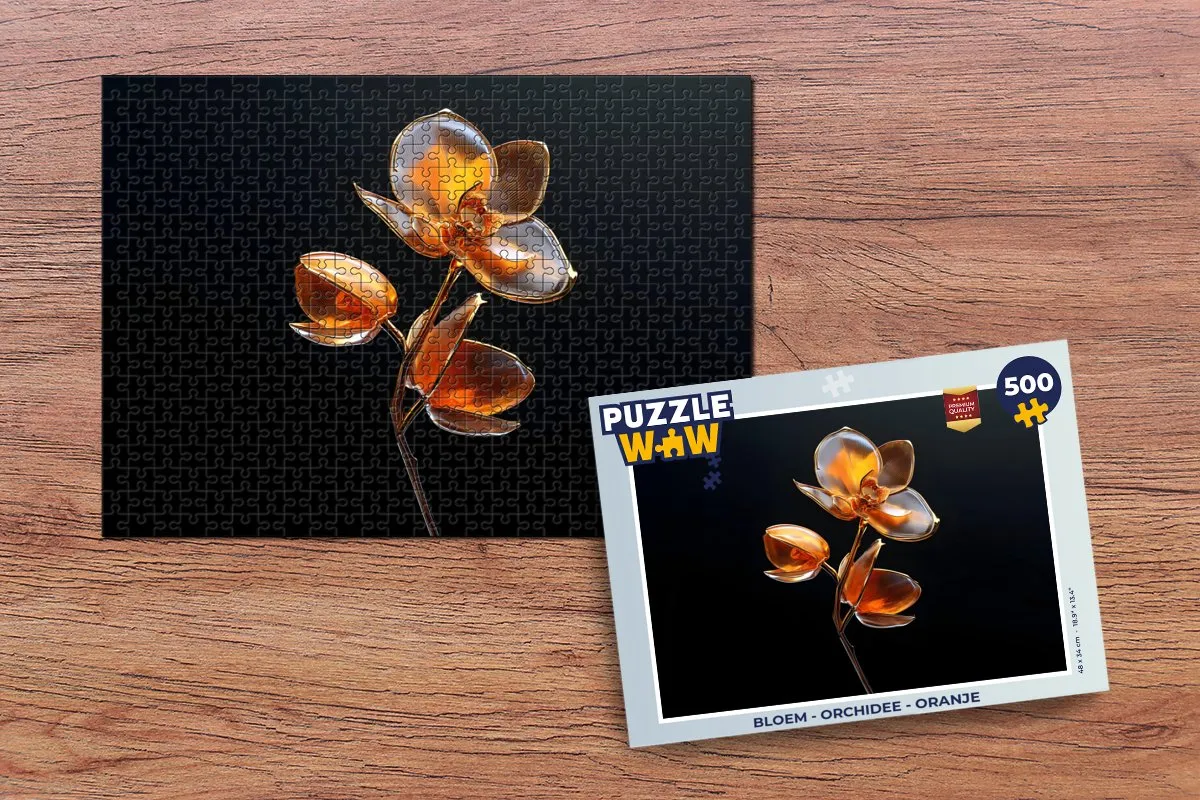 PuzzleWow Legpuzzel Bloem Orchidee 500 Stuks - Oranje
