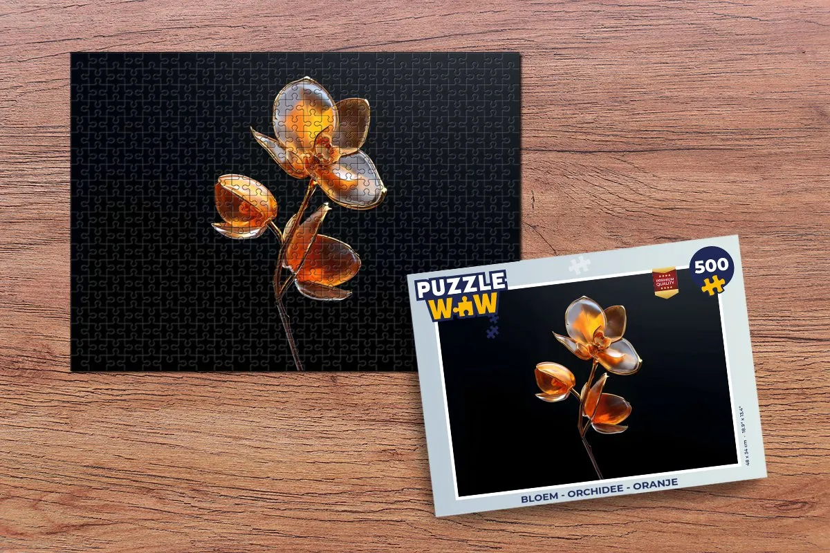 PuzzleWow Legpuzzel Bloem Orchidee 500 Stuks - Oranje