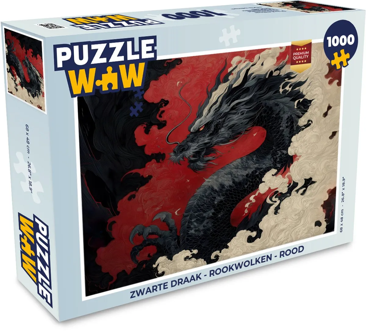 PuzzleWow Zwarte Draak Legpuzzel 1000 Stuks - Rookwolken/Rood