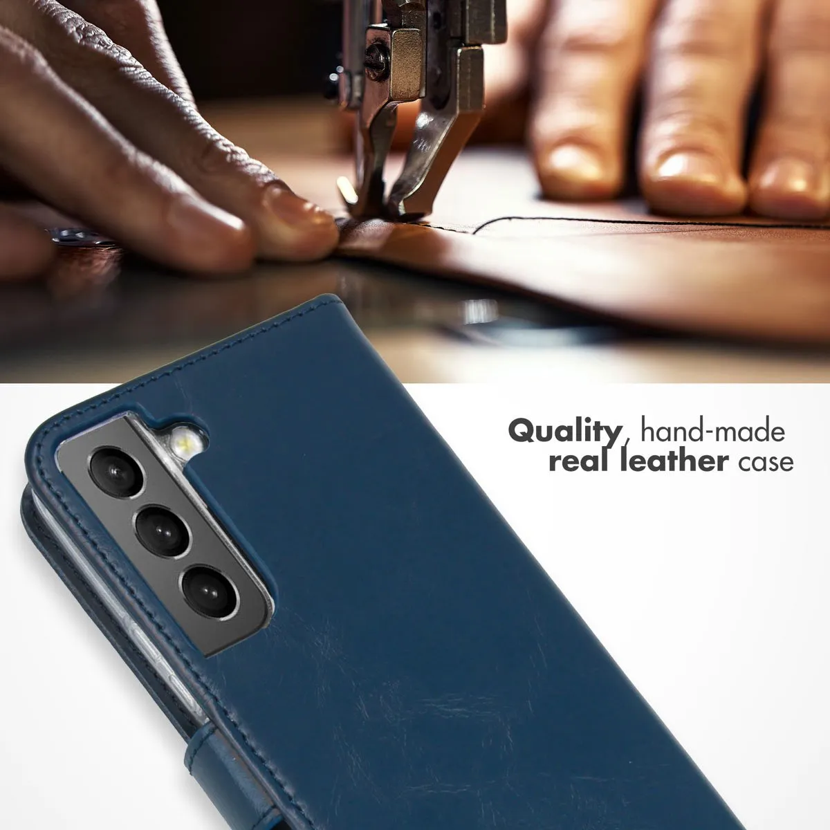 Selencia Hoesje Samsung Galaxy S22 - Echt Lederen Bookcase 3 Pasjes - Blauw