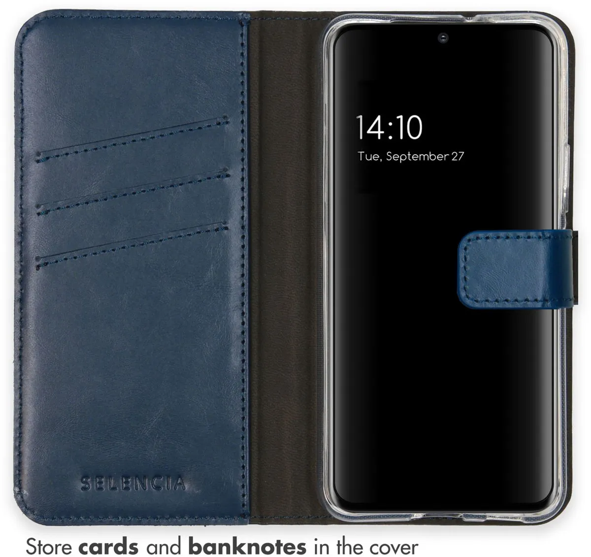 Selencia Hoesje Samsung Galaxy S22 - Echt Lederen Bookcase 3 Pasjes - Blauw
