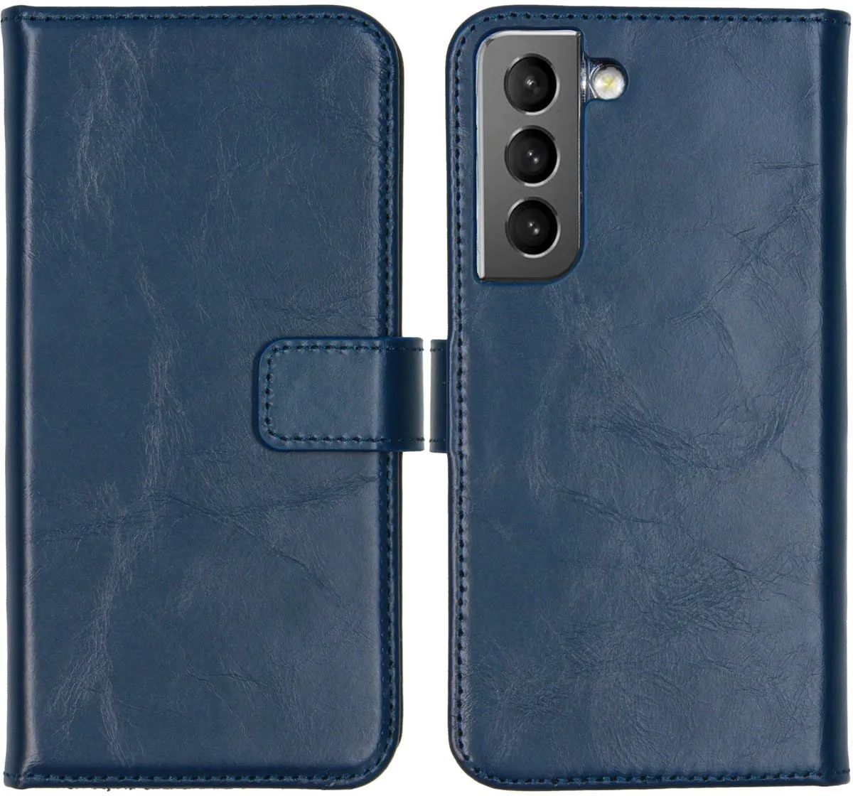 Selencia Hoesje Samsung Galaxy S22 - Echt Lederen Bookcase 3 Pasjes - Blauw