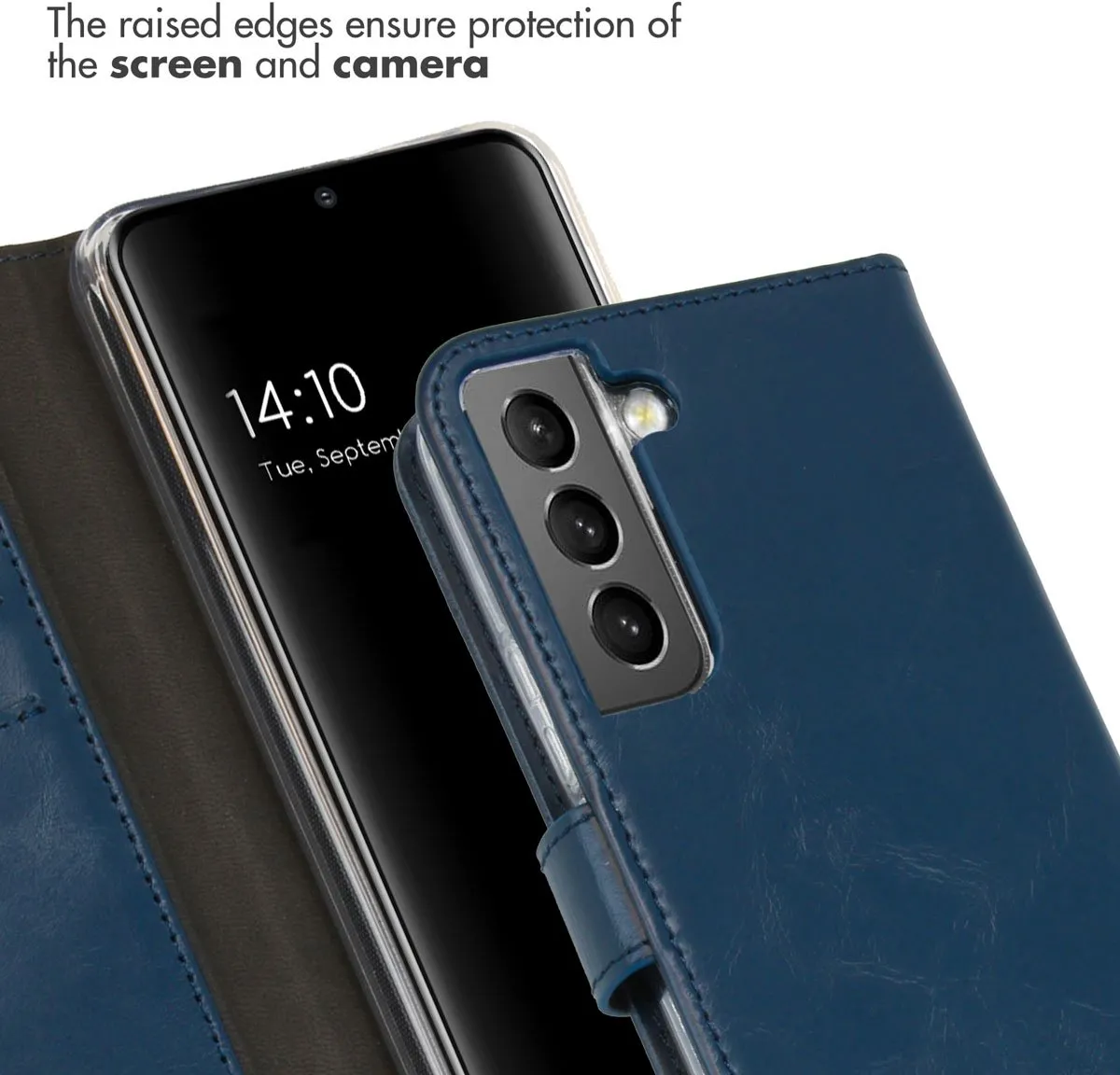 Selencia Hoesje Samsung Galaxy S22 - Echt Lederen Bookcase 3 Pasjes - Blauw