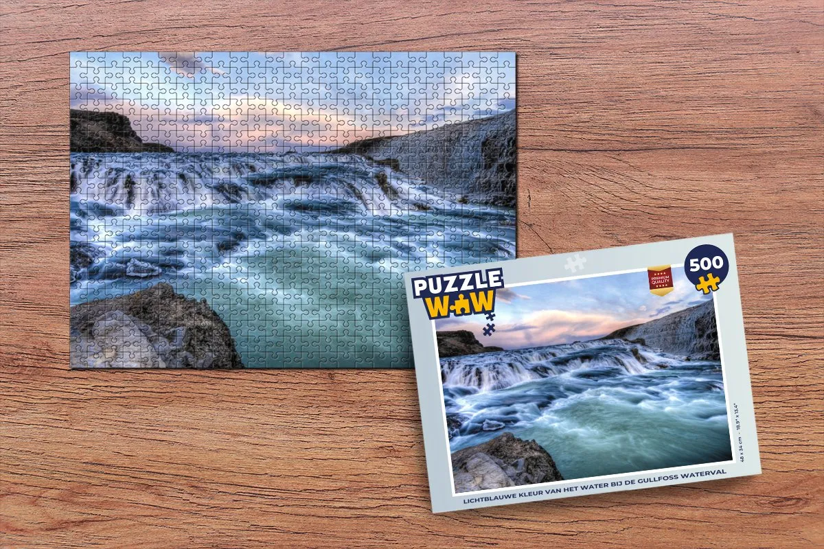 PuzzleWow Gullfoss Waterval Legpuzzel 500 Stuks - Multicolor
