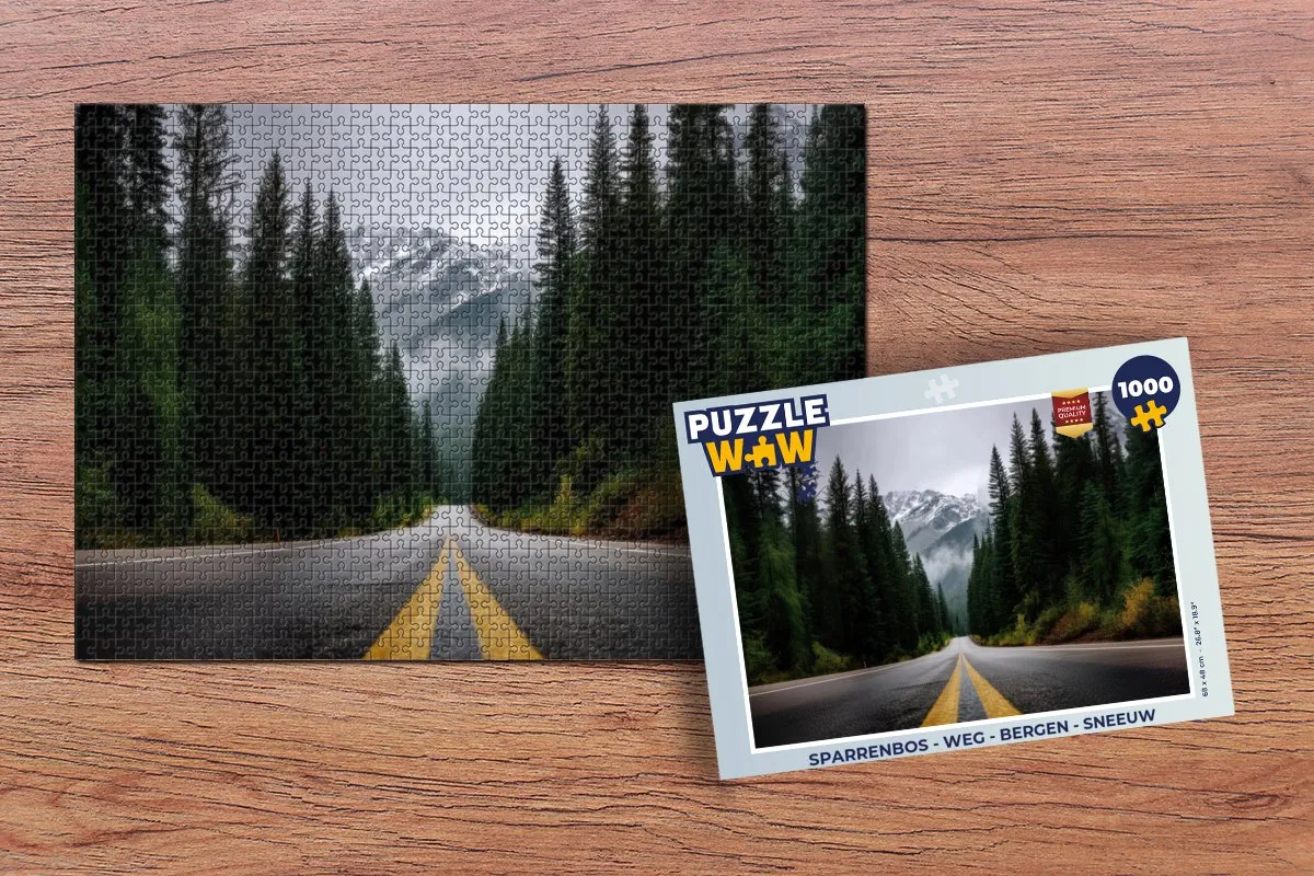 PuzzleWow Sparrenbos Legpuzzel 1000 Stuks - Weg/Bergen