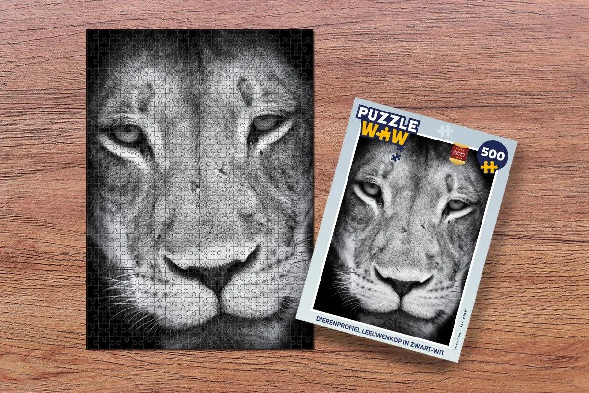 PuzzleWow Dierenprofiel Leeuwenkop Legpuzzel 500 Stuks - Multicolor