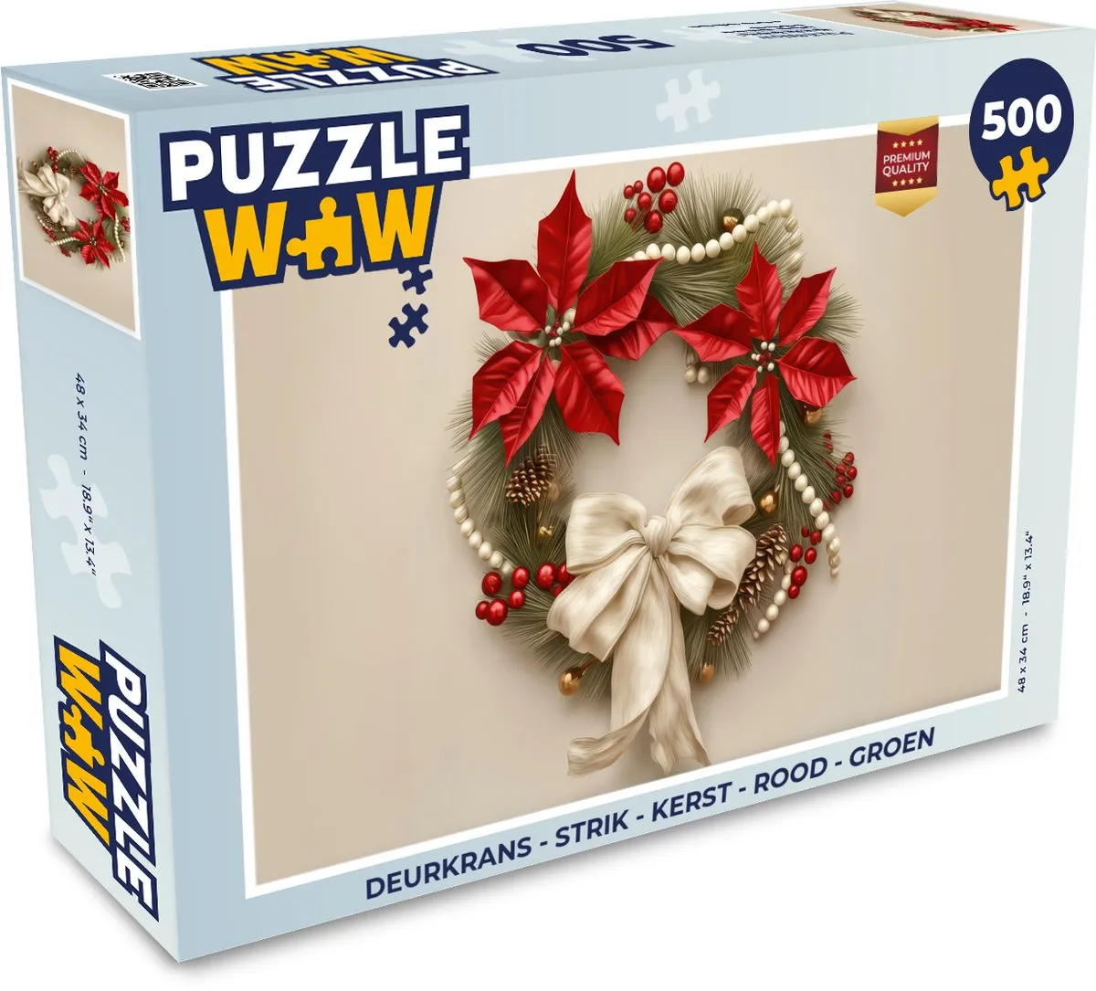 PuzzleWow Kerstdeurkrans Strik 500 Stuks - Rood/ Groen