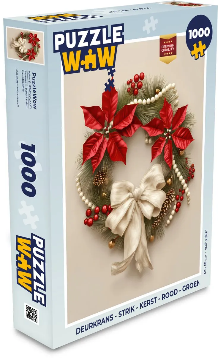 PuzzleWow Kerstdeurkrans Strik 500 Stuks - Rood/ Groen