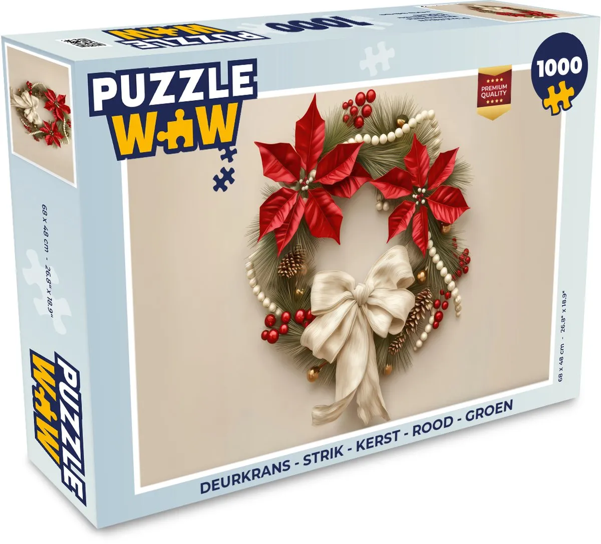 PuzzleWow Kerstdeurkrans Strik 500 Stuks - Rood/ Groen